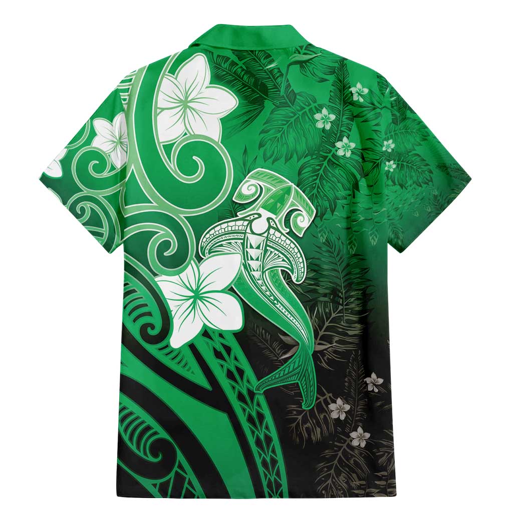 Polynesia Hammerhead Shark Family Matching Mermaid Dress and Hawaiian Shirt Green Tribal Pattern With Plumeria LT05 - Polynesian Pride