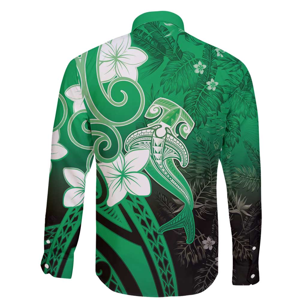 Polynesia Hammerhead Shark Family Matching Mermaid Dress and Hawaiian Shirt Green Tribal Pattern With Plumeria LT05 - Polynesian Pride