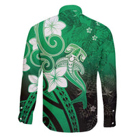 Polynesia Hammerhead Shark Family Matching Mermaid Dress and Hawaiian Shirt Green Tribal Pattern With Plumeria LT05 - Polynesian Pride
