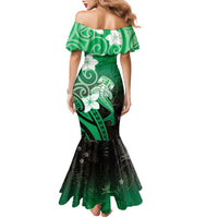 Polynesia Hammerhead Shark Family Matching Mermaid Dress and Hawaiian Shirt Green Tribal Pattern With Plumeria LT05 - Polynesian Pride