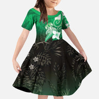 Polynesia Hammerhead Shark Family Matching Off The Shoulder Long Sleeve Dress and Hawaiian Shirt Green Tribal Pattern With Plumeria - Polynesian Pride