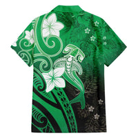 Polynesia Hammerhead Shark Family Matching Summer Maxi Dress and Hawaiian Shirt Green Tribal Pattern With Plumeria - Polynesian Pride
