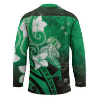 Polynesia Hammerhead Shark Hockey Jersey Green Tribal Pattern With Plumeria - Polynesian Pride