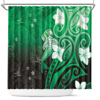 Polynesia Hammerhead Shark Shower Curtain Green Tribal Pattern With Plumeria LT05 Green - Polynesian Pride