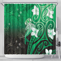 Polynesia Hammerhead Shark Shower Curtain Green Tribal Pattern With Plumeria LT05 - Polynesian Pride