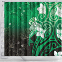 Polynesia Hammerhead Shark Shower Curtain Green Tribal Pattern With Plumeria LT05 - Polynesian Pride
