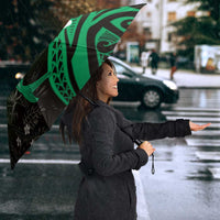 Polynesia Hammerhead Shark Umbrella Green Tribal Pattern With Plumeria LT05 - Polynesian Pride