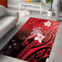 Polynesia Hammerhead Shark Area Rug Red Tribal Pattern With Plumeria LT05 - Polynesian Pride