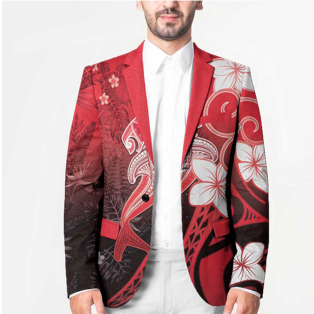 Polynesia Hammerhead Shark Blazer Red Tribal Pattern With Plumeria LT05 - Polynesian Pride
