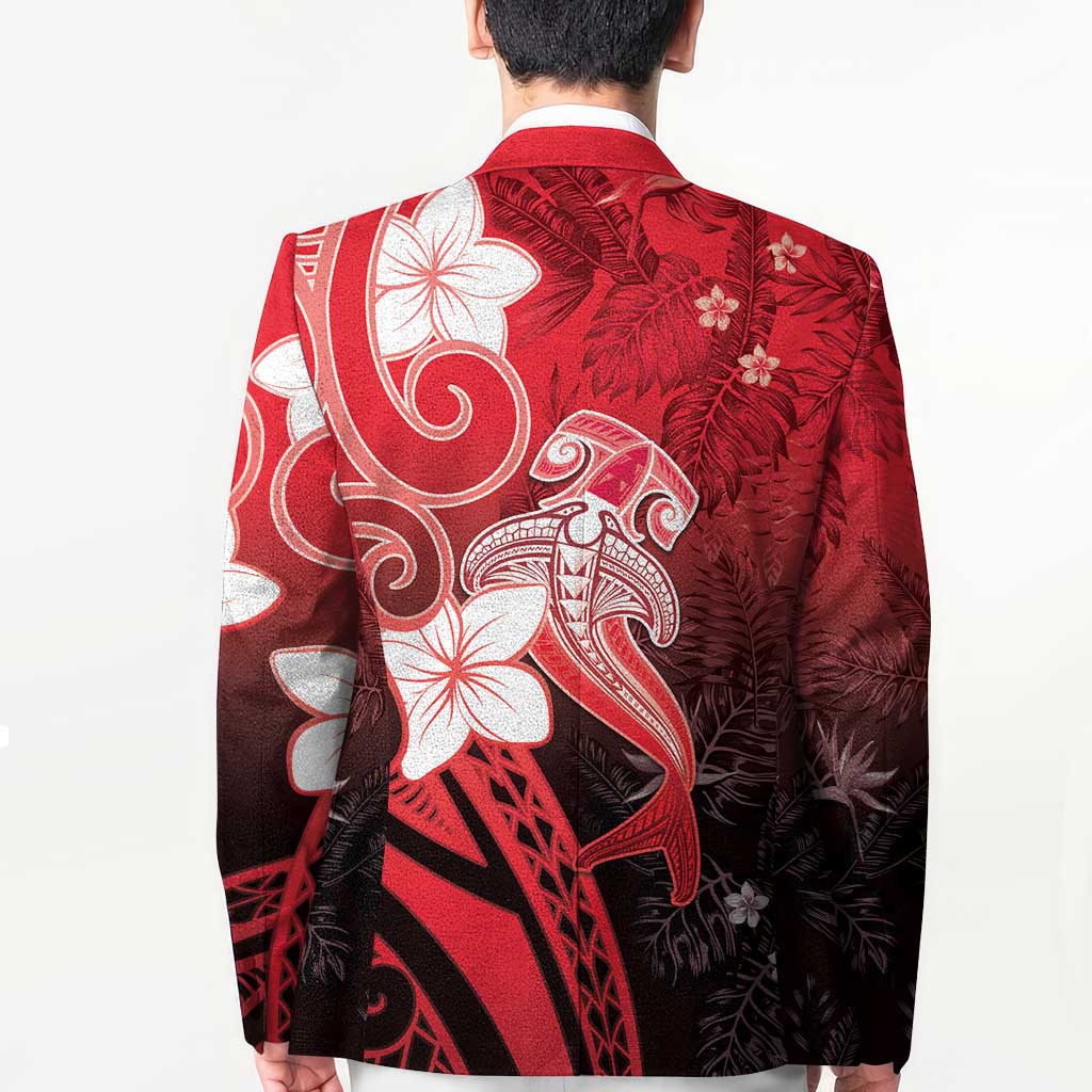 Polynesia Hammerhead Shark Blazer Red Tribal Pattern With Plumeria LT05 - Polynesian Pride