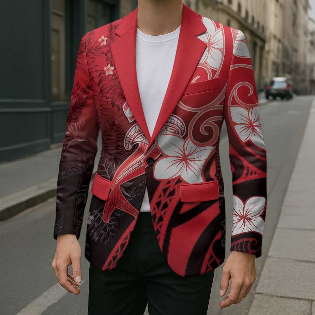 Polynesia Hammerhead Shark Blazer Red Tribal Pattern With Plumeria LT05 - Polynesian Pride