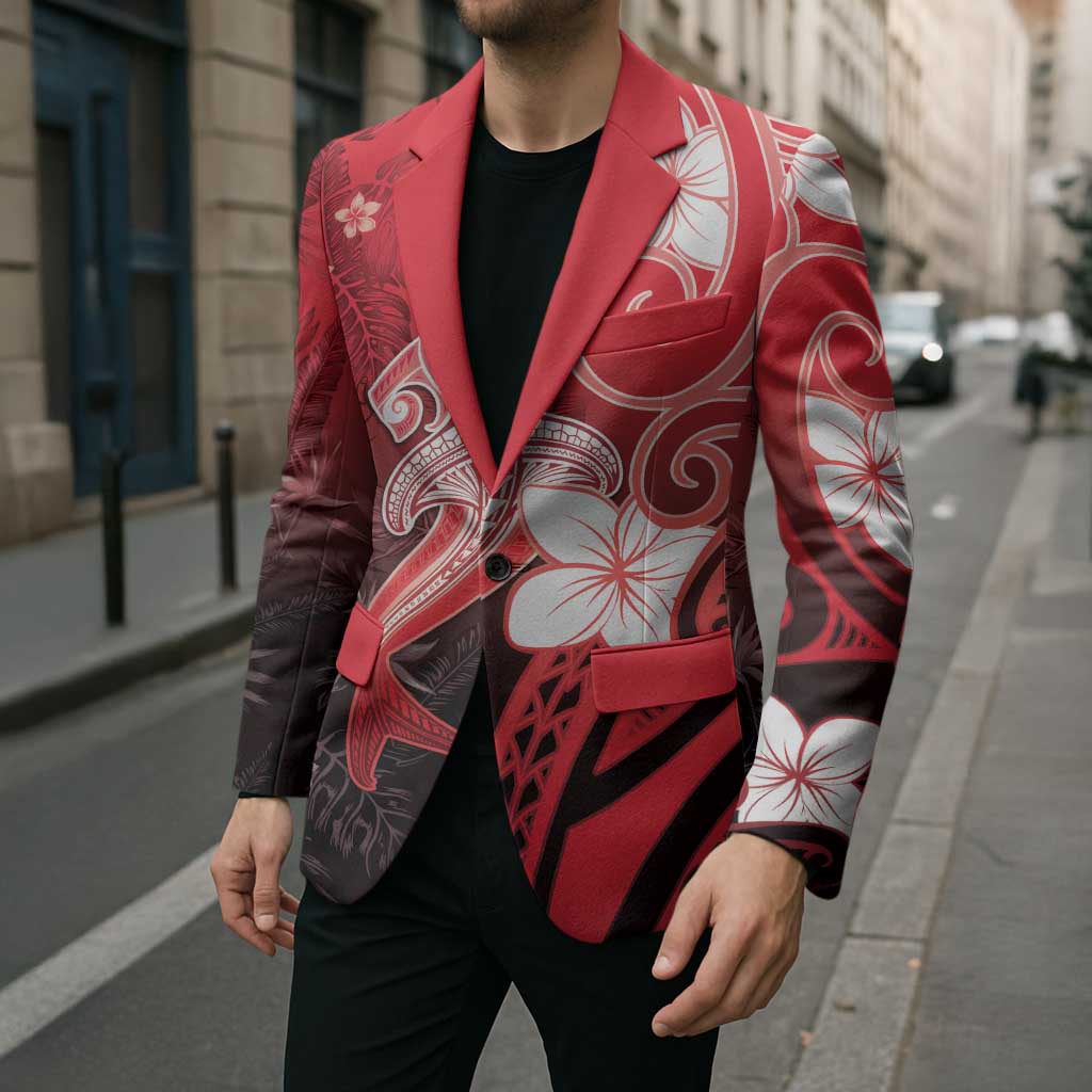 Polynesia Hammerhead Shark Blazer Red Tribal Pattern With Plumeria LT05 - Polynesian Pride