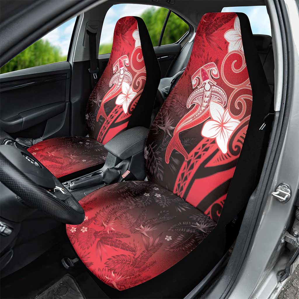 Polynesia Hammerhead Shark Car Seat Cover Red Tribal Pattern With Plumeria - Polynesian Pride