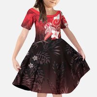 Polynesia Hammerhead Shark Family Matching Off Shoulder Maxi Dress and Hawaiian Shirt Red Tribal Pattern With Plumeria LT05 Daughter's Dress Red - Polynesian Pride
