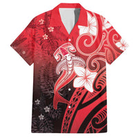 Polynesia Hammerhead Shark Family Matching Off Shoulder Maxi Dress and Hawaiian Shirt Red Tribal Pattern With Plumeria LT05 Dad's Shirt - Short Sleeve Red - Polynesian Pride