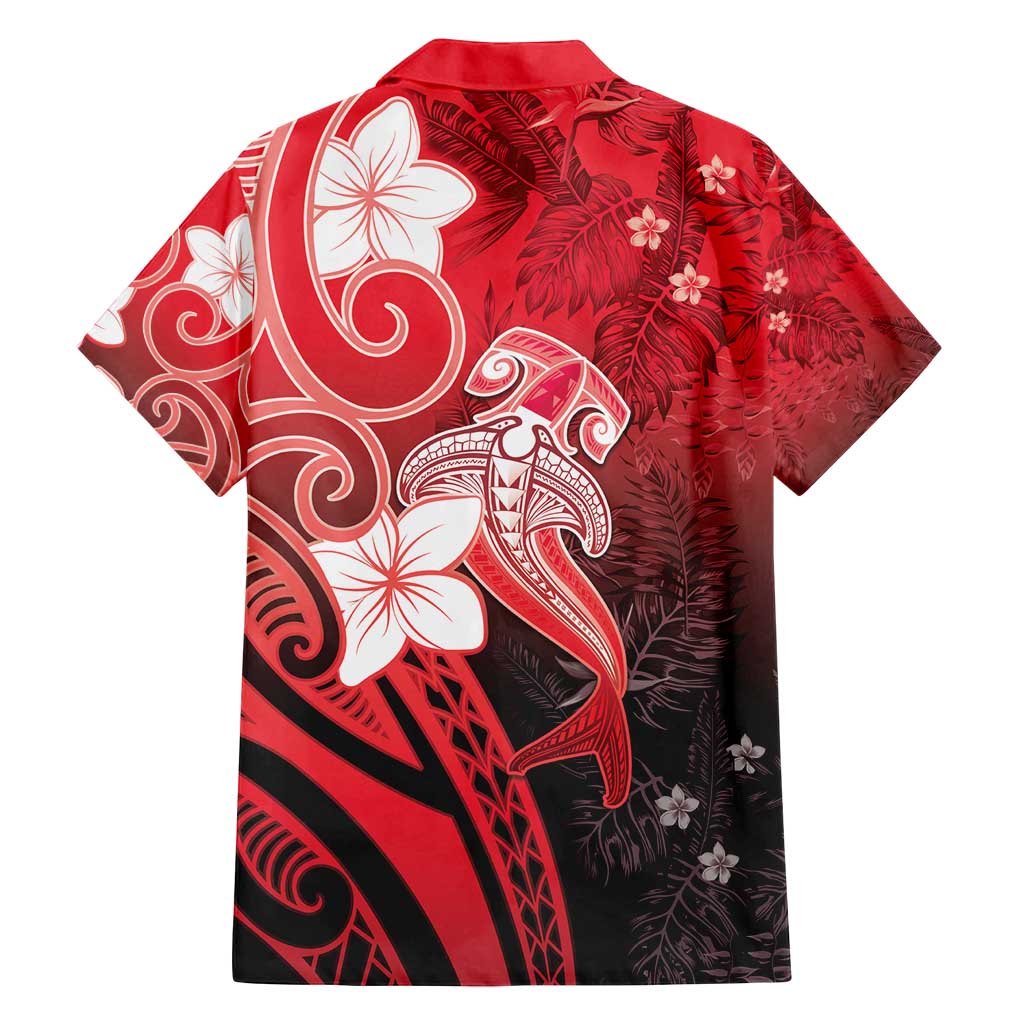 Polynesia Hammerhead Shark Family Matching Off Shoulder Maxi Dress and Hawaiian Shirt Red Tribal Pattern With Plumeria LT05 - Polynesian Pride