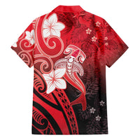Polynesia Hammerhead Shark Family Matching Off Shoulder Maxi Dress and Hawaiian Shirt Red Tribal Pattern With Plumeria LT05 - Polynesian Pride