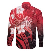 Polynesia Hammerhead Shark Family Matching Off Shoulder Maxi Dress and Hawaiian Shirt Red Tribal Pattern With Plumeria LT05 - Polynesian Pride