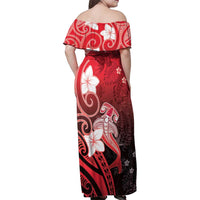 Polynesia Hammerhead Shark Family Matching Off Shoulder Maxi Dress and Hawaiian Shirt Red Tribal Pattern With Plumeria LT05 - Polynesian Pride