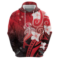 Polynesia Hammerhead Shark Hoodie Red Tribal Pattern With Plumeria - Polynesian Pride