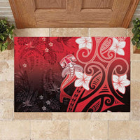 Polynesia Hammerhead Shark Rubber Doormat Red Tribal Pattern With Plumeria - Polynesian Pride