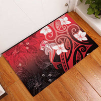 Polynesia Hammerhead Shark Rubber Doormat Red Tribal Pattern With Plumeria - Polynesian Pride