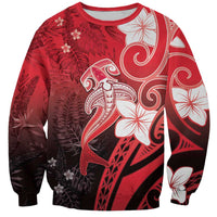 Polynesia Hammerhead Shark Sweatshirt Red Tribal Pattern With Plumeria - Polynesian Pride