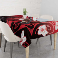 Polynesia Hammerhead Shark Tablecloth Red Tribal Pattern With Plumeria - Polynesian Pride