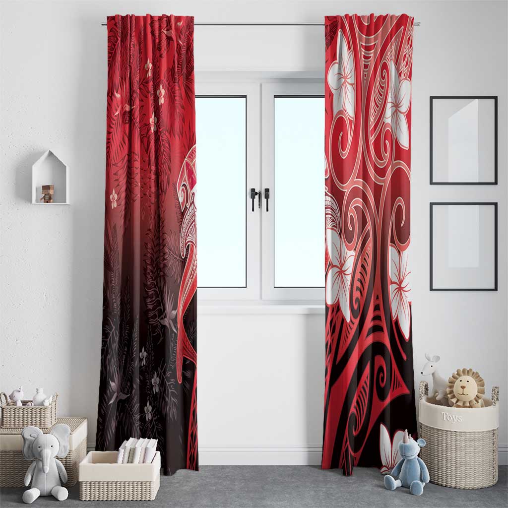 Polynesia Hammerhead Shark Window Curtain Red Tribal Pattern With Plumeria LT05 - Polynesian Pride