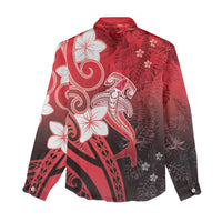 Polynesia Hammerhead Shark Women Casual Shirt Red Tribal Pattern With Plumeria LT05 - Polynesian Pride