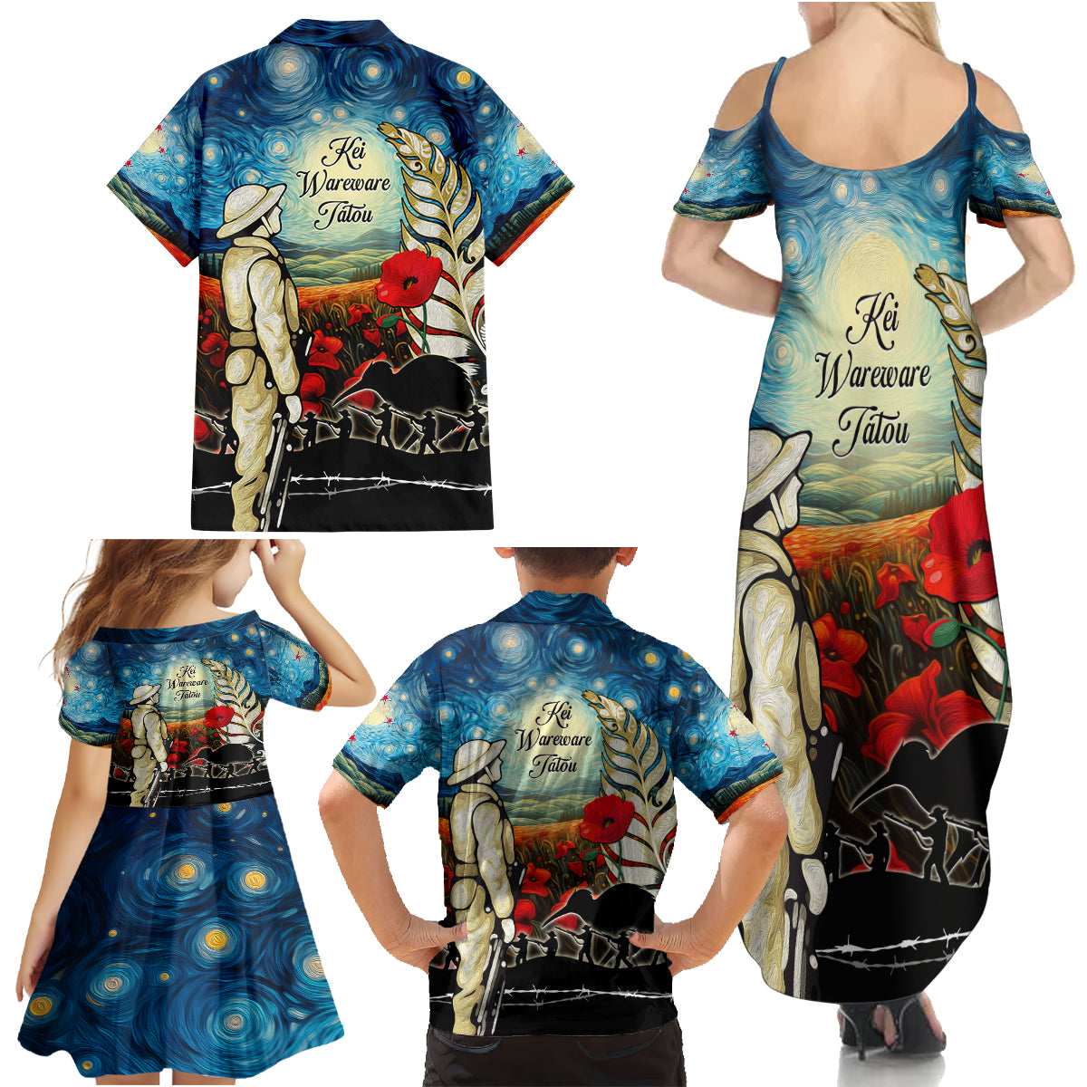Kei Wareware Tatou New Zealand ANZAC Day Family Matching Summer Maxi Dress and Hawaiian Shirt Starry Night Inspo Style LT05 - Polynesian Pride