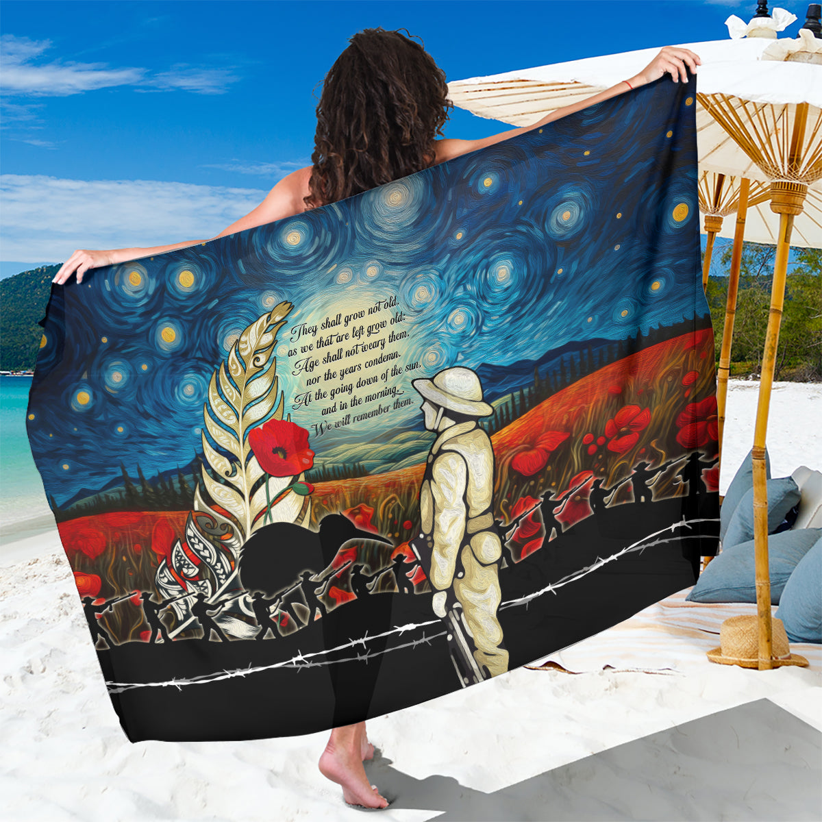 Kei Wareware Tatou New Zealand ANZAC Day Sarong Starry Night Inspo Style LT05 One Size 44 x 66 inches Blue - Polynesian Pride