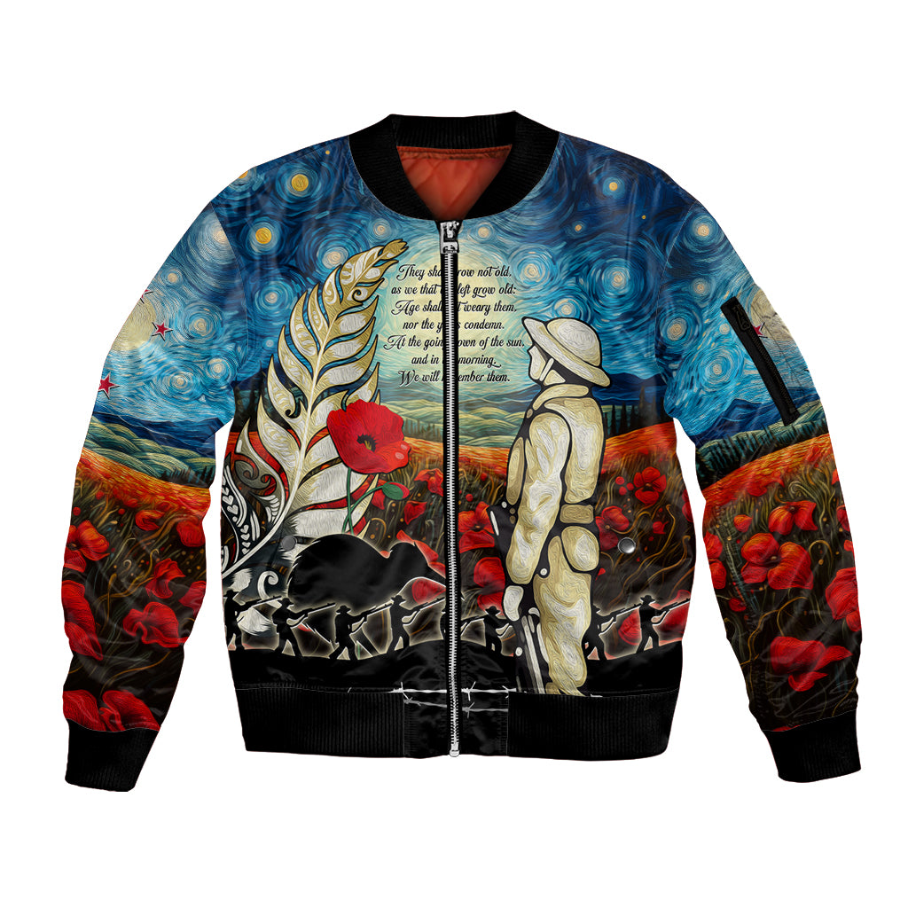 Kei Wareware Tatou New Zealand ANZAC Day Sleeve Zip Bomber Jacket Starry Night Inspo Style LT05 Unisex Blue - Polynesian Pride