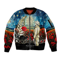 Kei Wareware Tatou New Zealand ANZAC Day Sleeve Zip Bomber Jacket Starry Night Inspo Style LT05 Unisex Blue - Polynesian Pride