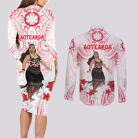 New Zealand Women's Day Couples Matching Long Sleeve Bodycon Dress and Long Sleeve Button Shirt Maori Wahine Polynesian Pattern LT05 - Polynesian Pride