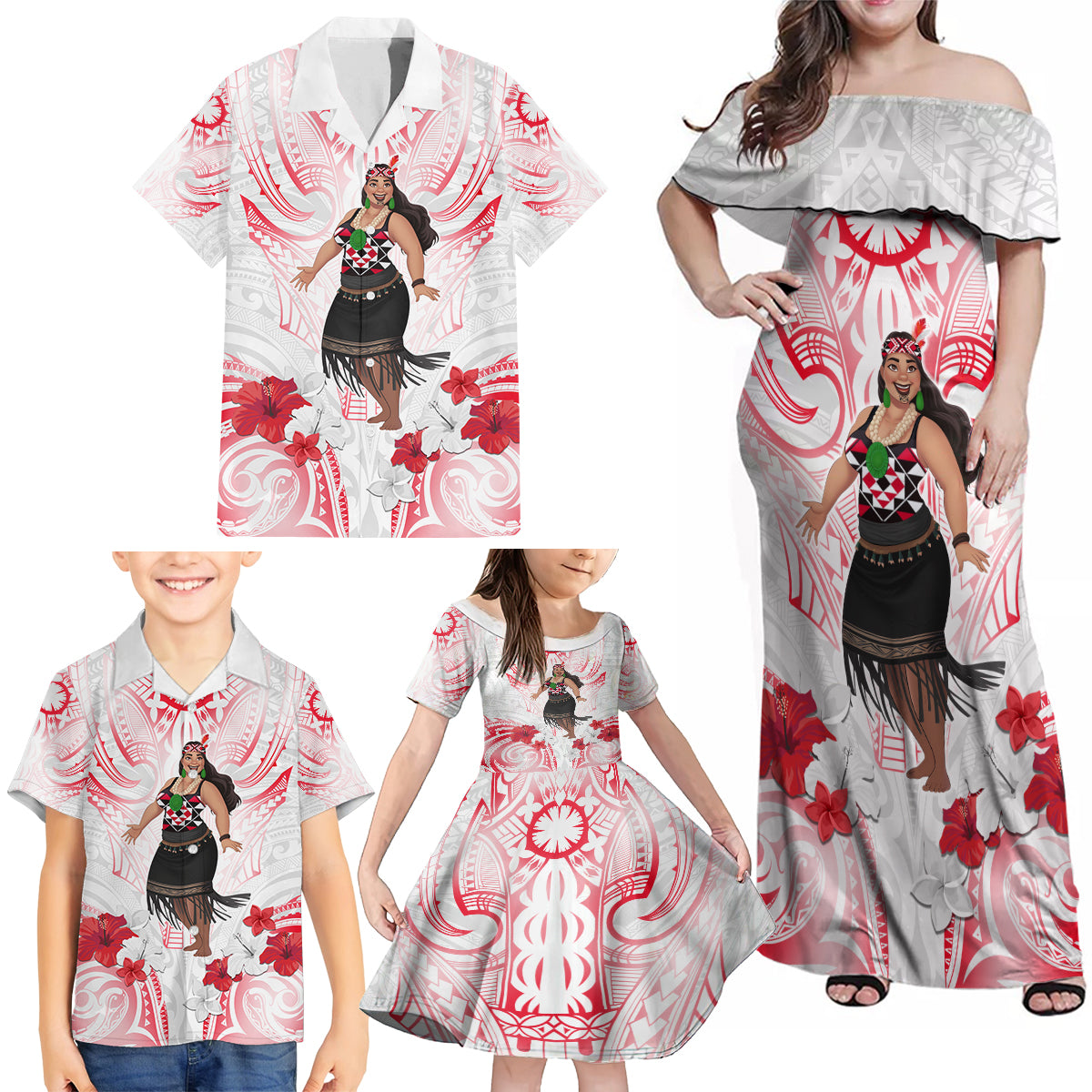 New Zealand Women's Day Family Matching Off Shoulder Maxi Dress and Hawaiian Shirt Maori Wahine Polynesian Pattern LT05 - Polynesian Pride