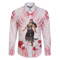 New Zealand Women's Day Family Matching Off Shoulder Maxi Dress and Hawaiian Shirt Maori Wahine Polynesian Pattern LT05 Dad's Shirt - Long Sleeve White - Polynesian Pride