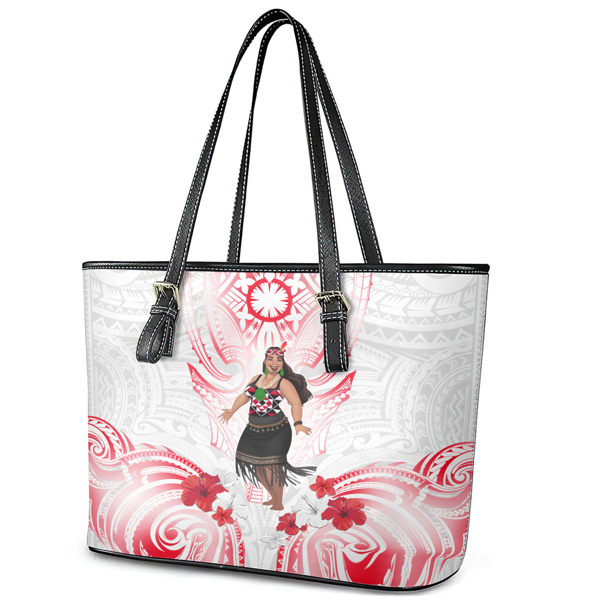 New Zealand Women's Day Leather Tote Bag Maori Wahine Polynesian Pattern