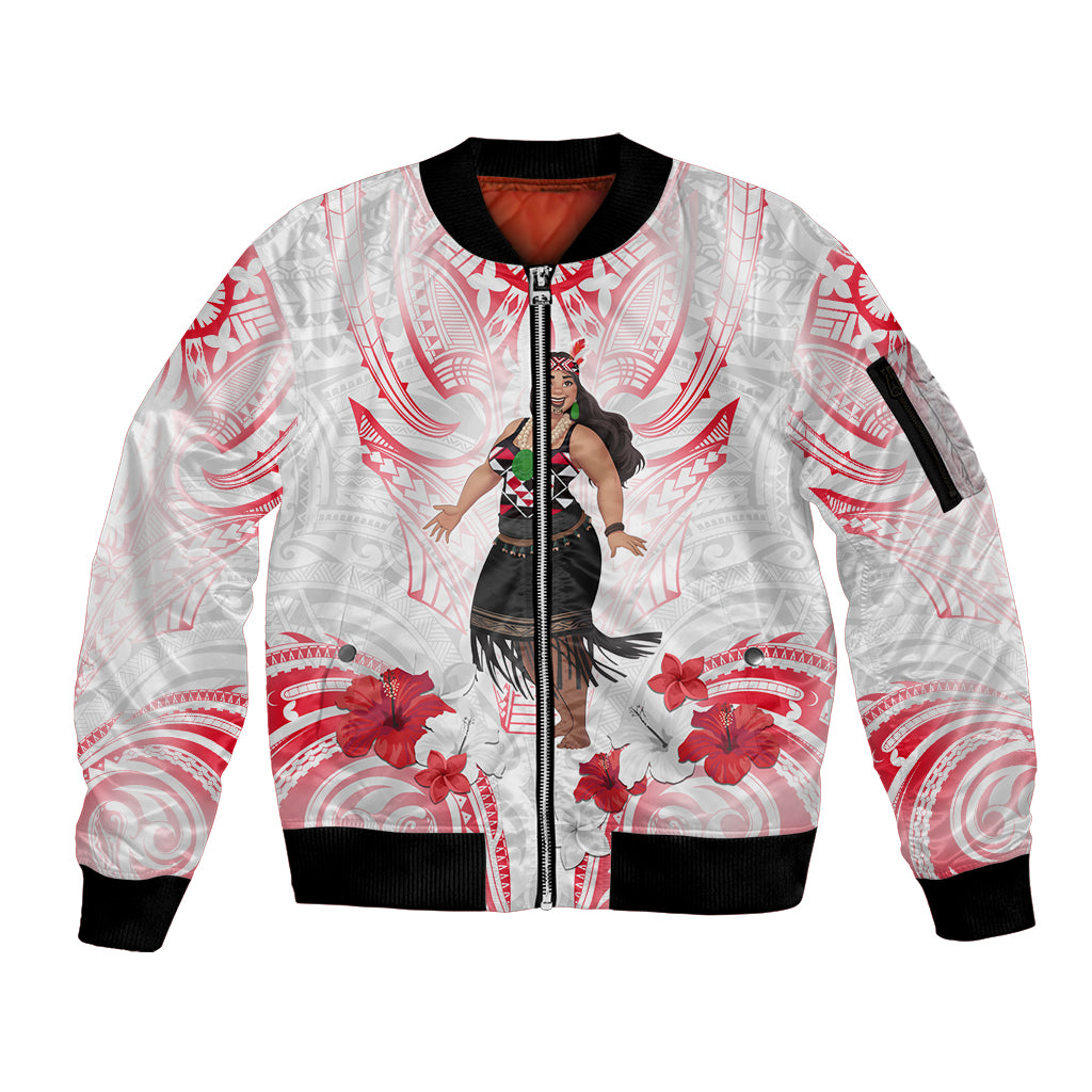 New Zealand Women's Day Sleeve Zip Bomber Jacket Maori Wahine Polynesian Pattern LT05 Unisex White - Polynesian Pride
