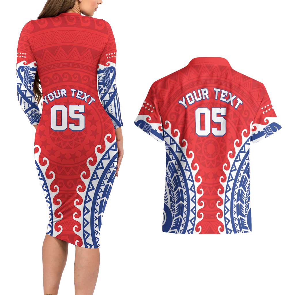 Custom Tuamotu Archipelago Couples Matching Long Sleeve Bodycon Dress and Hawaiian Shirt Polynesian Tribal Tattoo