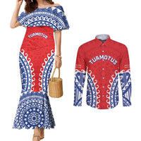 Custom Tuamotu Archipelago Couples Matching Mermaid Dress and Long Sleeve Button Shirt Polynesian Tribal Tattoo