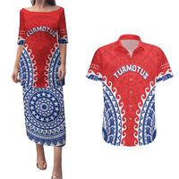 Custom Tuamotu Archipelago Couples Matching Puletasi and Hawaiian Shirt Polynesian Tribal Tattoo LT05 Red - Polynesian Pride