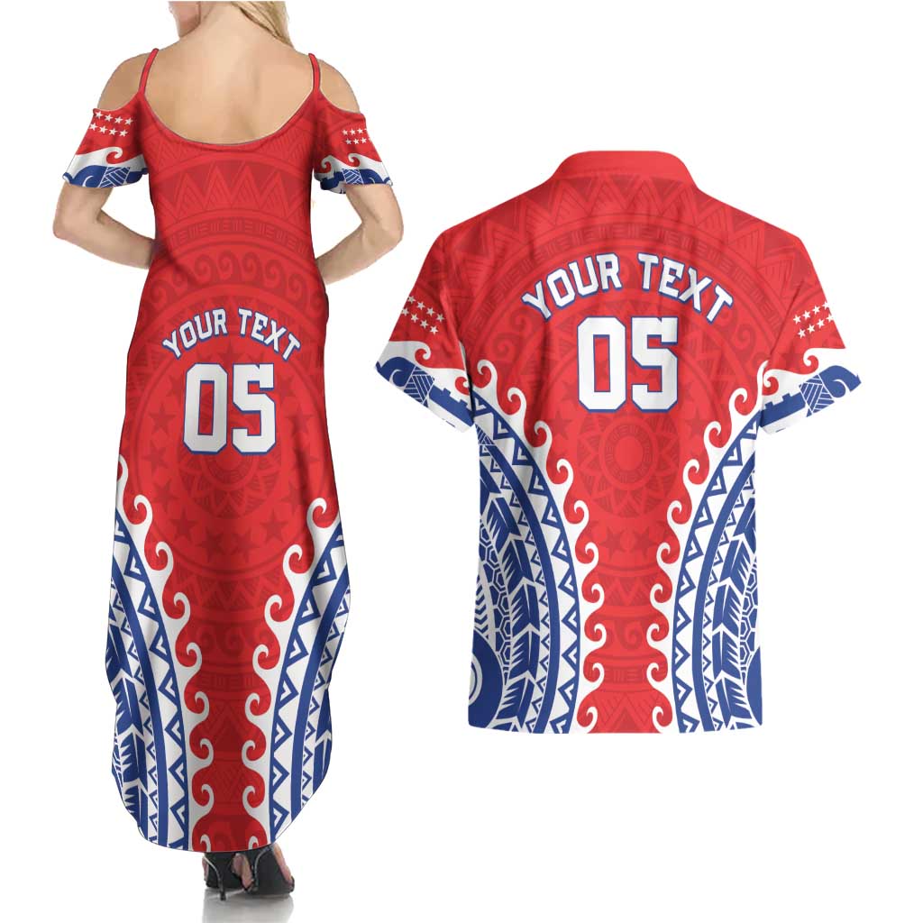 Custom Tuamotu Archipelago Couples Matching Summer Maxi Dress and Hawaiian Shirt Polynesian Tribal Tattoo