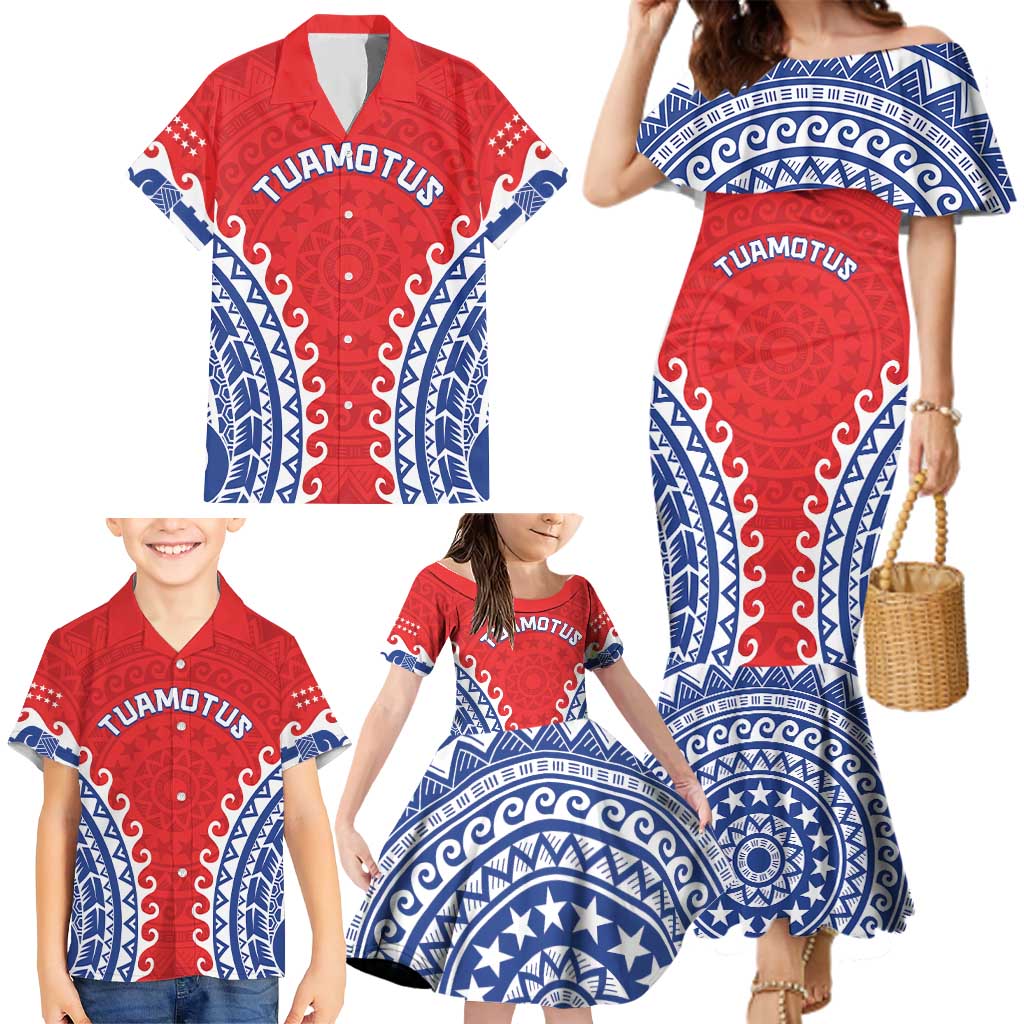 Custom Tuamotu Archipelago Family Matching Mermaid Dress and Hawaiian Shirt Polynesian Tribal Tattoo