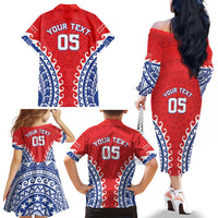 Custom Tuamotu Archipelago Family Matching Off The Shoulder Long Sleeve Dress and Hawaiian Shirt Polynesian Tribal Tattoo