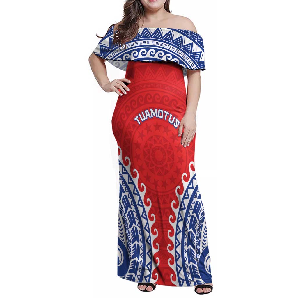 Custom Tuamotu Archipelago Family Matching Off Shoulder Maxi Dress and Hawaiian Shirt Polynesian Tribal Tattoo