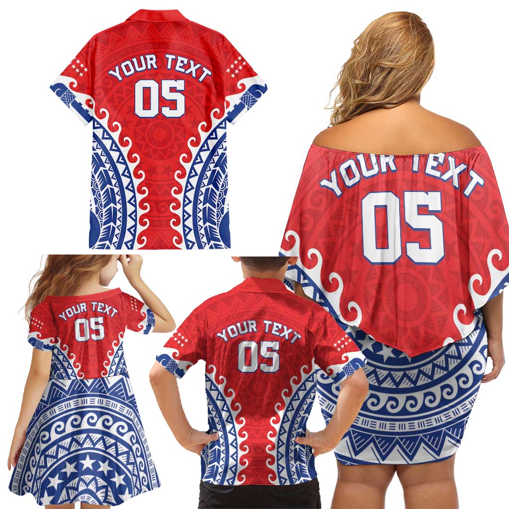 Custom Tuamotu Archipelago Family Matching Off Shoulder Short Dress and Hawaiian Shirt Polynesian Tribal Tattoo