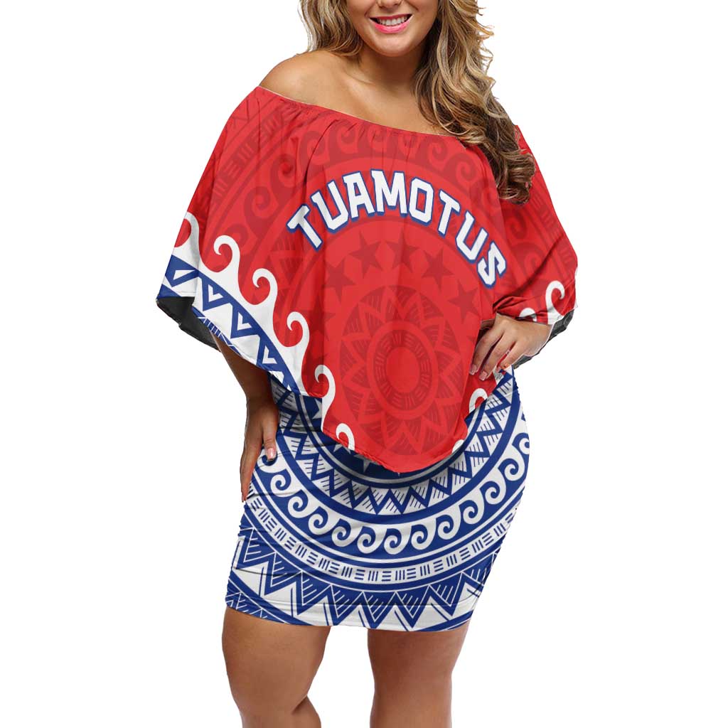 Custom Tuamotu Archipelago Family Matching Off Shoulder Short Dress and Hawaiian Shirt Polynesian Tribal Tattoo