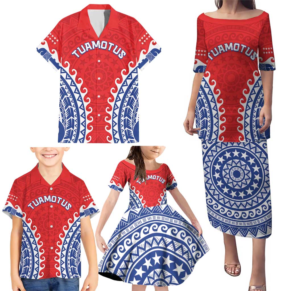 Custom Tuamotu Archipelago Family Matching Puletasi and Hawaiian Shirt Polynesian Tribal Tattoo