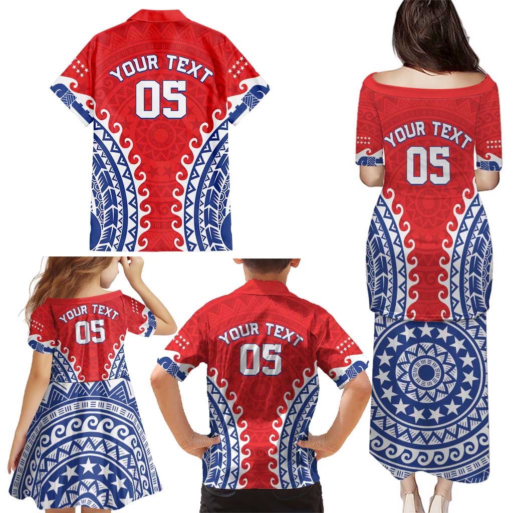 Custom Tuamotu Archipelago Family Matching Puletasi and Hawaiian Shirt Polynesian Tribal Tattoo